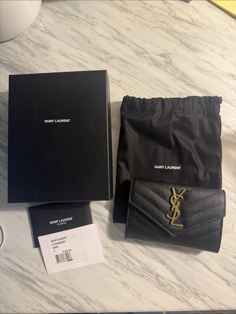 Saint Laurent Black Quilted Leather Card Holder with Gold YSL Monogram
